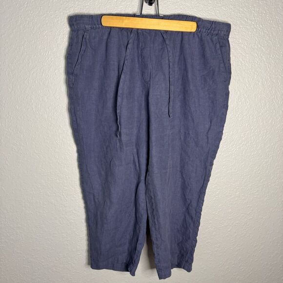 Pure J Jill Linen Cropped Pant Elastic Waist Size XL Petite Pockets Blue Relaxed - Picture 1 of 8
